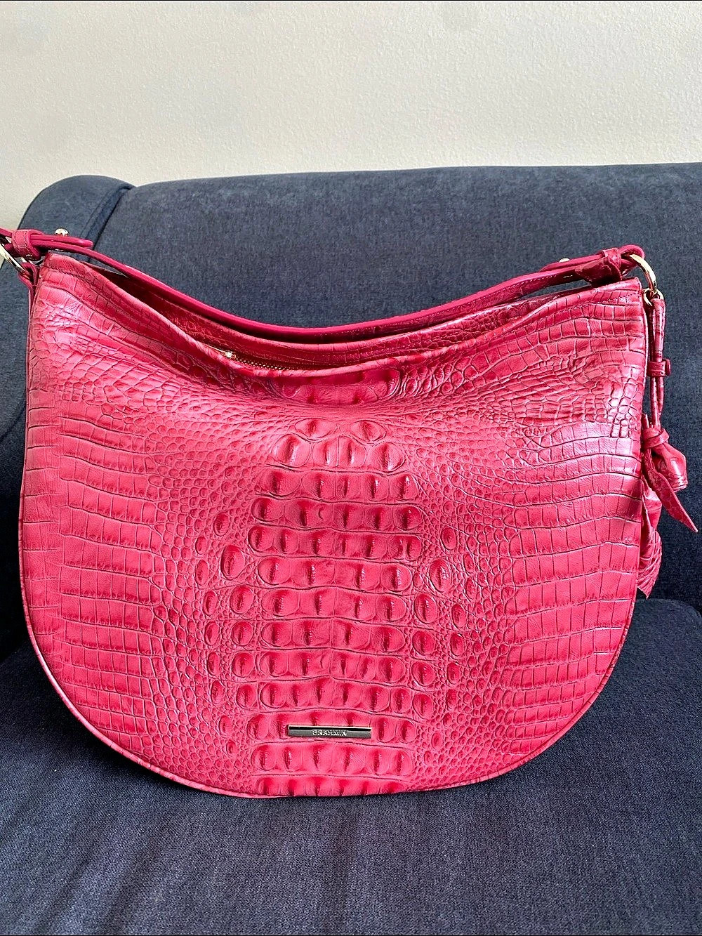 Brahmin Kathleen Tose Peony Keepsake Crocodile-Embossed Hobo in Pink